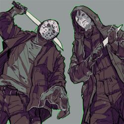  crossover friday_the_13th halloween halloween_(movie) jason jason_voorhees knife mask michael_myers 