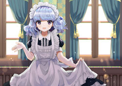  apron ayame_(3103942) blue_hair headdress maid original purple_eyes short_hair 