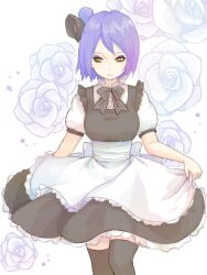  black_legwear blue_hair flower hair_flower hair_ornament konan maid nail_polish naruto naruto_shippuuden orange_eyes rio-0609 solo tegaki thighhighs 