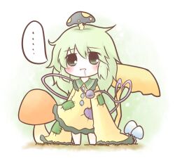  bad_id bad_pixiv_id blush drooling female green_eyes green_hair komeiji_koishi mushroom no_headwear patch sleeves_past_wrists solo south114 touhou 