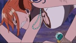  animated animated bouncing_breasts breasts cleavage closed_eyes large_breasts lowres nami nami_(one_piece) one_piece red_hair sexually_suggestive suggestive thriller_bark 