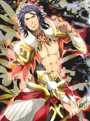  1boy armor bad_id bad_pixiv_id black_hair gaius_(tales) jewelry male_focus midriff muscular muscular_male red_eyes sneer solo su_(113232) tales_of_(series) tales_of_xillia tattoo 