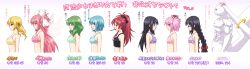  6+girls :3 ^_^ absurdres akemi_homura black_hair blonde_hair blood blue_eyes blue_hair blush bra braid breasts bust_chart closed_eyes commentary_request drill_hair dual_persona empty_eyes female_pervert flat_chest food glasses green_bra green_hair hair_ornament hair_ribbon hairband hairclip hayashiya_zankurou highres kaname_madoka kyuubee lace large_breasts lineup lingerie long_hair mahou_shoujo_madoka_magica mahou_shoujo_madoka_magica_(anime) make_a_contract medium_breasts miki_sayaka multiple_girls muscular nosebleed not_afraid_anymore pervert pink_bra pink_eyes pink_hair pocky ponytail profile purple_bra red-framed_eyewear ribbon sakura_kyoko shizuki_hitomi short_hair small_breasts spoilers striped_bra striped_clothes tank_top tomoe_mami translated twin_braids twin_drills twintails ultimate_madoka underwear underwear_only yellow_bra yellow_eyes 