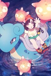  :o bad_id bad_pixiv_id bag beanie black_hair blush female fish floral_print from_above green_shorts handbag hat highres lapras light_particles looking_up minior minior_(core) minior_(red_core) night open_mouth outdoors outstretched_arm parted_bangs pokemon pokemon_(creature) pokemon_sm red_eyes red_hat riding riding_pokemon ringed_eyes selene_(pokemon) shirt shoes short_hair short_sleeves shorts sidesaddle sneakers sparkle starry_shizen tied_shirt water wishiwashi wishiwashi_(solo) yellow_shirt 