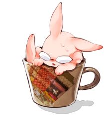  animal_focus animalization bad_id bad_pixiv_id barnaby_brooks_jr. cup glasses mochi_mocchi no_humans rabbit simple_background solo sweat tiger_&amp;_bunny transparent_background 