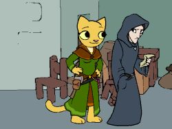  4:3 animated barefoot clothed clothing feet felid female hood human katia_managan khajiit mammal microsoft prequel_adventure the_elder_scrolls 