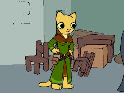  4:3 barefoot clothed clothing feet felid female hood human katia_managan khajiit mammal microsoft prequel_adventure the_elder_scrolls 