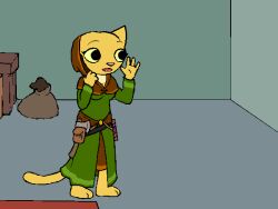  4:3 barefoot clothed clothing feet felid female hood katia_managan khajiit mammal microsoft prequel_adventure the_elder_scrolls 