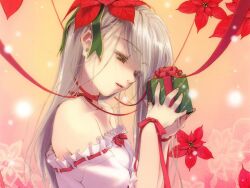  christmas dress flowers headband hidari_(left_side) jpeg_artifacts long_hair original ribbons tagme white_hair 