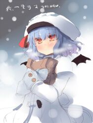  bat_wings blue_hair breath female hat red_eyes remilia_scarlet scarf shin_(new) snowing solo touhou wings winter_clothes 