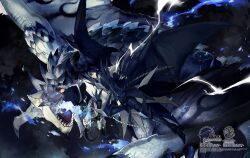  1boy armor claws commentary dragon_wings flying gauntlets greaves lightning monster_hunter_(series) monster_hunter_portable_3rd personification photoshop_(medium) rathalos silver_rathalos starshadowmagician tail wings 