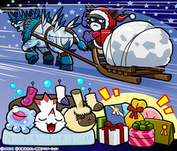  anthro baby bandai_namco bed blackgatomon_uver. blush christmas christmas_clothing christmas_headwear clothing curimon digimon digimon_(species) digimon_ghost_game female feral fur furniture gift group hat headgear headwear holidays male moosemon official_art puyomon pyonmon santa_hat sleeping waddling_head yellow_body yellow_fur young 