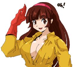  breasts brown_eyes brown_hair cleavage female gloves headband large_breasts mazinger_(series) mazinger_z sima solo yumi_sayaka 