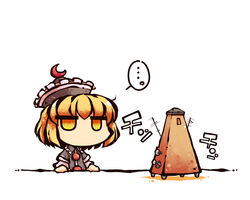  ... blonde_hair chibi commentary_request crescent expressionless female hat jitome lunasa_prismriver metronome okome_(kome_kuma) simple_background solo touhou yellow_eyes 