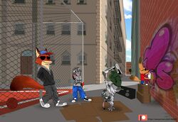  anthro basketball better_version_at_source blue_eyes bottomwear breakdancing building canid canine clothing dancing detailed_background dipstick_ears disney ear_markings ears_down eyewear facial_markings fence fennec_fox finnick_(zootopia) footwear fox fur graffiti grey_body grey_fur group hat head_markings headgear headwear hoodie jack_savage judy_hopps lagomorph leaning leaning_backward leporid link6432 mammal markings multicolored_ears nick_wilde orange_body orange_fur outside pants pivoted_ears plant purple_eyes rabbit red_fox shirt shoes sky sunglasses tan_body tan_fur text topwear tree true_fox url zootopia 