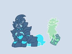  2021 4:3 armor blue_legs blue_neck blue_tail bodily_fluids chibi closed_eyes closed_frown clothed_male clothed_taur colored crying digital_drawing_(artwork) digital_media_(artwork) duo ellipsis equid equid_taur equine equine_taur flat_colors floating ghost grey_armor grey_helmet hecarim_(lol) hi_res horse horse_taur humanoid kneeling larger_male larger_taur league_of_legends male male/male male_humanoid mammal mammal_taur riot_games sad simple_background size_difference smaller_humanoid smaller_male spirit tail taur tears tencent thresh white_background xtoka_samax 