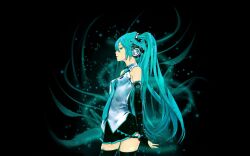  black blue_eyes blue_hair green_eyes green_hair hatsune_miku skirt thighhighs tie twintails vocaloid 