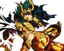  1boy armor black_hair cape capricorn_el_cid cimeri commentary_request gold_armor gold_saint looking_at_viewer male_focus saint_seiya saint_seiya:_the_lost_canvas solo 