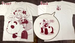  bad_id bad_pixiv_id bow character_name chibi closed_eyes english_text female flandre_scarlet from_behind hat hat_bow large_bow monochrome oerba_yun_fang open_mouth panda photoshop_(medium) riding shirt short_hair side_ponytail smile solo touhou white_shirt wings wrist_cuffs yukiu_con 