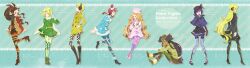  6+girls 8girls bel_(pokemon) cattleya_(pokemon) chry_(112ch) eelektross elite_four emboar fashion fuuro_(pokemon) glasses gym_leader haxorus highres iris_(pokemon) kamitsure_(pokemon) long_image multicolored_legwear multiple_girls musharna pantyhose patterned_legwear pokemon pokemon_(game) pokemon_bw pokemon_champion print_legwear serperior shanderaa shikimi_(pokemon) shirona_(pokemon) skirt striped striped_legwear swoobat touko_(pokemon) vertical-striped_legwear vertical_stripes wide_image zebstrika zeburaika 