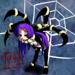  black_legwear female insect_girl kotonohanoko kotonoko long_hair monster_girl noir_(rance) noir_(sengoku_rance) purple_hair rance_(series) red_eyes sengoku_rance solo spider_girl 