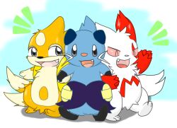  ambiguous_gender anthro dewott dipstick_tail floatzel fur generation_3_pokemon generation_4_pokemon generation_5_pokemon group mammal markings mustelid nintendo pokemon pokemon_(species) red_markings sillyzangy_(artist) tail tail_markings white_body white_fur young young_ambiguous young_anthro zangoose 