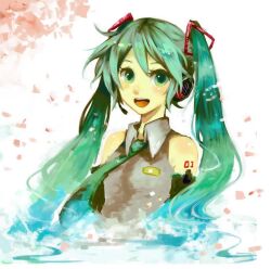  bad_id bad_pixiv_id detached_sleeves female green_eyes green_hair hatsune_miku headset long_hair necktie open_mouth photoshop_(medium) solo twintails uzaki_(jiro) vocaloid 