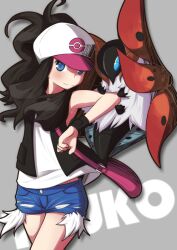  bag blue_eyes brown_hair cap denim denim_shorts guriko_(mossari) hat pixiv_manga_sample pokemon pokemon_(game) pokemon_bw shorts touko_(pokemon) volcarona 