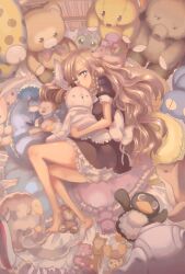  bad_id bad_pixiv_id bare_legs barefoot black_dress blonde_hair bloomers braid cream_(nipakupa) dress female grey_eyes hugging_doll hugging_object kirisame_marisa kyuubee long_hair lying mahou_shoujo_madoka_magica mahou_shoujo_madoka_magica_(anime) on_side pillow single_thighhigh solo stuffed_animal stuffed_dog stuffed_penguin stuffed_pig stuffed_rabbit stuffed_toy teddy_bear thighhigh_dangle thighhighs touhou underwear white_thighhighs 