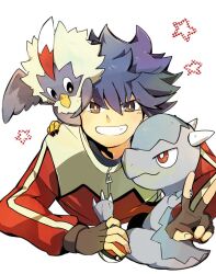  blue_hair cranidos hue_(pokemon) ktmkw119 poke_ball pokemon pokemon_(game) pokemon_bw2 rival_(pokemon_bw2) rufflet smile 