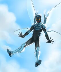  1boy armor astraea_f blue_beetle blue_sky cloud clouds dc_comics flying jamie_reyes male male_focus pixiv_thumbnail power_armor resized sky solo wings 