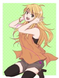  bad_id bad_pixiv_id blonde_hair bracelet chuto6 digital_media_player female green_eyes hoshii_miki idolmaster idolmaster_(classic) jewelry long_hair smile solo 