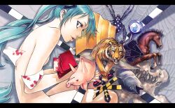  aqua_eyes aqua_hair bug commentary_request female fish hanji_(hansi) hatsune_miku horse letterboxed long_hair nude pig solo spider tennen_hz tiger twintails very_long_hair vocaloid 