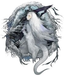  bad_id bad_pixiv_id dark_souls_(series) dark_souls_i female fur horns ice long_hair maruco photoshop_(medium) priscilla_the_crossbreed scythe solo tail white_hair yellow_eyes 