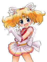  \m/ animal_ears back_bow bishoujo_senshi_sailor_moon blonde_hair blue_eyes blush bow brooch cat_ears choker cosplay elbow_gloves female gloves hair_ornament heart heart_brooch heart_choker highres imageboard_desourced jewelpet_(series) jewelpet_twinkle jewelry long_hair magical_girl miria_marigold_mackenzie multicolored_clothes multicolored_skirt non-web_source nyama oerba_yun_fang open_mouth pink_sailor_collar sailor_chibi_moon sailor_chibi_moon_(cosplay) sailor_collar sailor_senshi_uniform simple_background skirt smile solo super_sailor_chibi_moon super_sailor_chibi_moon_(cosplay) tsuki_ni_kawatte_oshioki_yo white_background white_gloves 