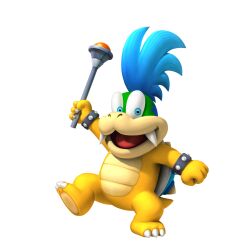  1boy blue_hair bracelet brush claws fangs highres jewelry koopa larry_koopa mario_(series) nintendo oerba_yun_fang official_art sharp_teeth shell spiked_bracelet spikes super_mario_bros. wand 