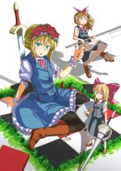  :o alice_margatroid bad_id bad_pixiv_id black_pantyhose blonde_hair blue_eyes boots checkered_floor cross-laced_footwear doll female flower hair_flower hair_ornament hairband highres holding hourai_doll jewelry kitsuneno_denpachi lace-up_boots lance looking_at_viewer maid_headdress mary_janes mole pantyhose polearm ring shanghai_doll shield shoes sitting skirt solo standing sword touhou wariza weapon white_pantyhose wrist_cuffs 