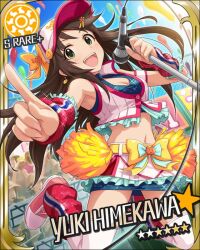  brown_hair cap character_name cheerleader green_eyes hat himekawa_yuki idolmaster idolmaster_cinderella_girls official_art pom_poms 