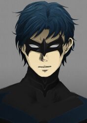  1boy batman_(series) black_hair dc_comics dick_grayson domino_mask looking_at_viewer male male_focus mask nightwing portrait solo superhero turtleneck 