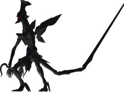  3d black claws gundam gundam_age long_tail mecha no_humans official_art red_eyes simple_background tail tall vagan vagan_gear wings 