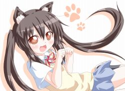  :3 animal_ears black_hair brown_eyes cat_ears commentary_request female k-on! kagerou_(kers) kemonomimi_mode long_hair nakano_azusa open_mouth paw_pose sakuragaoka_high_school_uniform school_uniform skirt smile solo twintails vest 