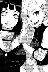  2girls hyuuga_hinata ino_yamanaka monochrome multiple_girls naruto satou_yuri 