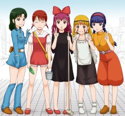  5girls annoyed aoki_reika boots braid broom brown_hair commentary_request cosplay dress dress_tug elenab facepaint hat headdress hino_akane_(smile_precure!) hoshizora_miyuki kaze_no_tani_no_nausicaa kiki_(majo_no_takkyuubin) kiki_(majo_no_takkyuubin)_(cosplay) kusakabe_mei kusakabe_mei_(cosplay) long_hair majo_no_takkyuubin midorikawa_nao mononoke_hime multiple_girls nausicaa nausicaa_(cosplay) open_mouth precure san_(mononoke_hime) san_(mononoke_hime)_(cosplay) sheeta sheeta_(cosplay) short_twintails smile smile_precure studio_ghibli tenkuu_no_shiro_laputa twin_braids twintails v yayoi_kise 