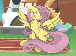  blush colored cutie_mark equid equine female feral fluttershy_(mlp) friendship_is_magic hasbro inside jobo37 joey-darkmeat mammal my_little_pony mythological_creature mythological_equine mythology pegasus pillow solo wings 