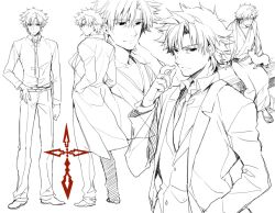  1boy cigarette coat command_spell commentary_request emiya_kiritsugu fate/stay_night fate/zero fate_(series) japanese_clothes kimono kuroemon long_coat male_focus necktie reference_sheet trench_coat 