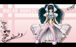  angel black_hair blue_eyes bodysuit female female flat_chest gloves kyoukai_senjou_no_horizon kyoukaisenjou_no_horizon malga_naruze pink_legwear solo wings 