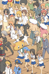  &gt;_&lt; 6+boys 6+girls afro aioi_yuuko annaka_haruna bald bamboo_shoot black_cat book character_request closed_eyes commentary_request cube_hair_ornament daiku_kenzaburou everyone fecchan feline glasses goat hair_ornament hat headphones highres minakami_mai mohawk multiple_boys multiple_girls naganohara_mio naganohara_yoshino nakanojou_tsuyoshi nichijou police principal_(nichijou) professor_shinonome sakamoto_(nichijou) sakurai_izumi sakurai_makoto_(nichijou) sasahara_koujirou school_uniform sekiguchi_yuria shinonome_nano short_hair sora_to_umi tachibana_misato takasaki_manabu tanaka_(nichijou) tokisadame_school_uniform twintails vice_principal_(nichijou) weboshii winding_key 