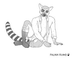  anthro clothing fauna_island feet lemur male mammal monochrome primate solo strepsirrhine suit work 