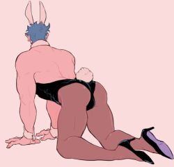  1boy ass_visible_through_clothes battle_tendency bunny_boy bunny_ears bunny_tail bunnysuit gay high_heels jojo&#039;s_bizarre_adventure joseph_joestar male male_only nakaji 