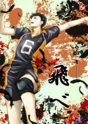  1boy feathers haikyuu!! kageyama_tobio knee_pads kneepads male_focus shorts solo sportwear 